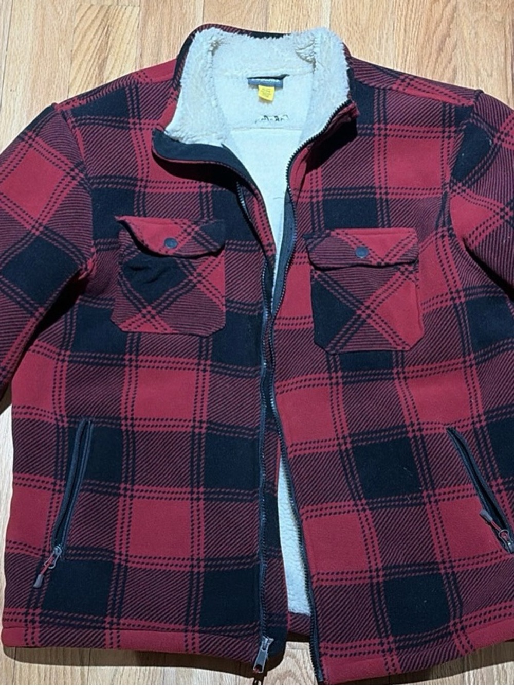 Men's  Cabelas Red & Black Plaid Sherpa-Lined Jacket